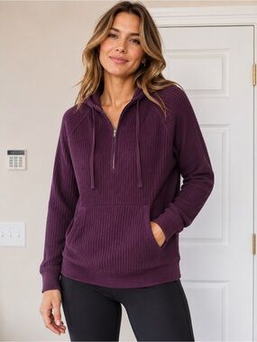 stillwater supply co. women’s waffle knit half zip hoodie size s plum